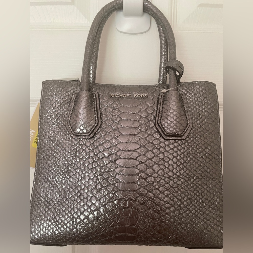 NWT Michael Kors Small Gray Embossed Leather Satchel